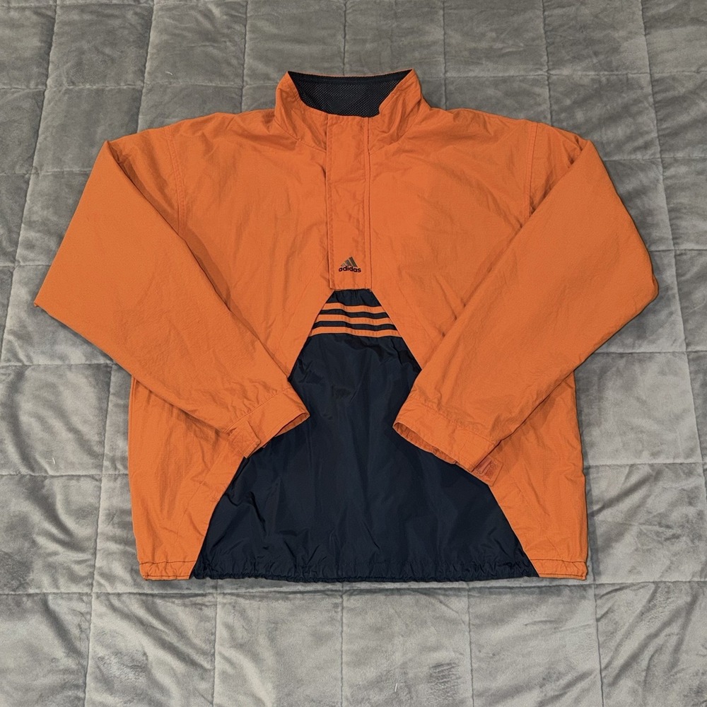 Vintage 90'S ADIDAS 1/4 Zip Orange Pullover Windbreaker Jacket Size Medium
